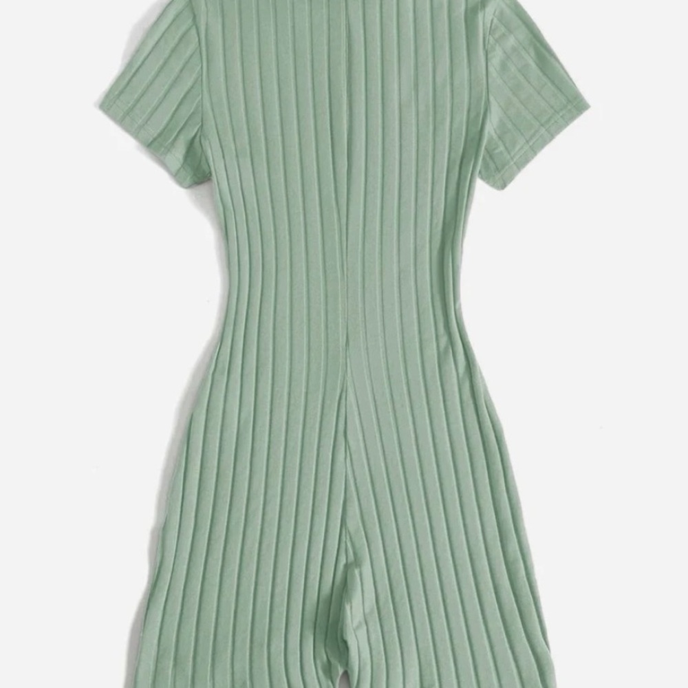 green rib knit romper